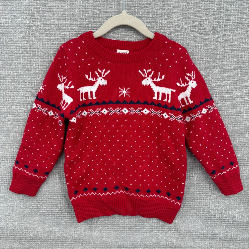 Mullsan Kids Red Reindeer‎ Snowflake Christmas Sweater Size 4T Cotton